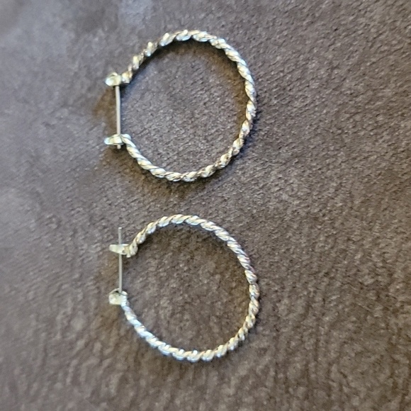 3/$20 Silvertone Twisted Metal Huggie Hoop Earrings - Picture 2 of 5